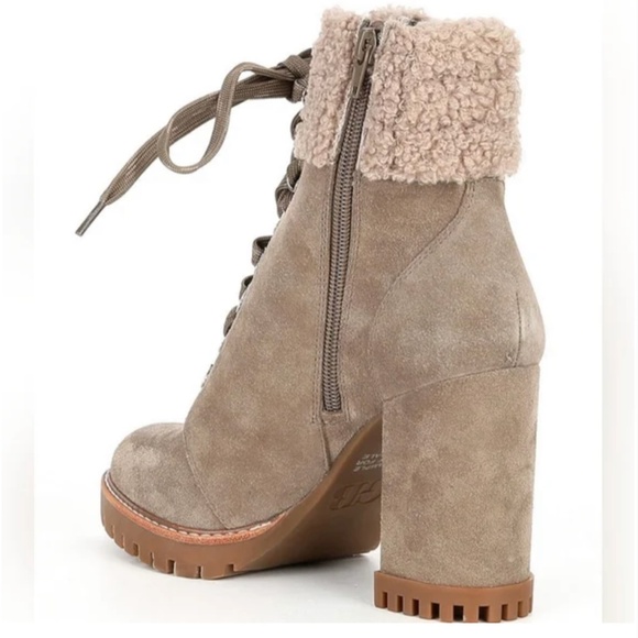 Gianni Bini Sight See Suede Shearling Lug Sole Hiker Platform Booties - Picture 2 of 9